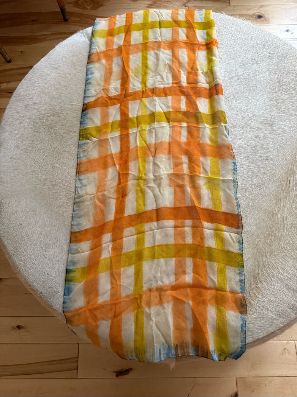 Vintage 💯 silk Lightweight Yellow & Orange Plaid Scarf- Mode Maker - Picture 4 of 5